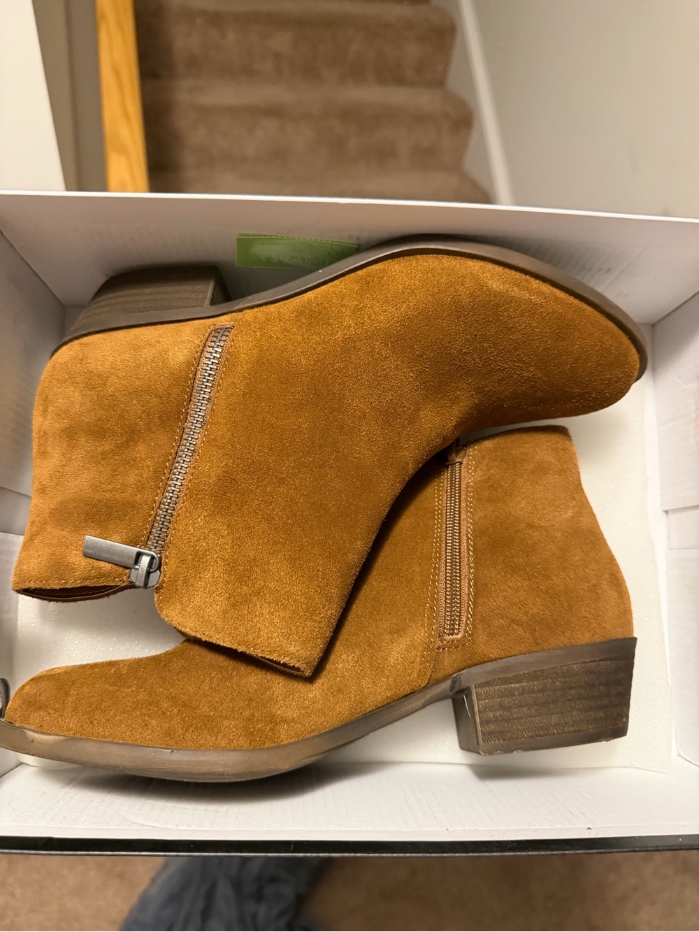 Kensie Suede Ankle Booties in Cognac Brown with Side Zip